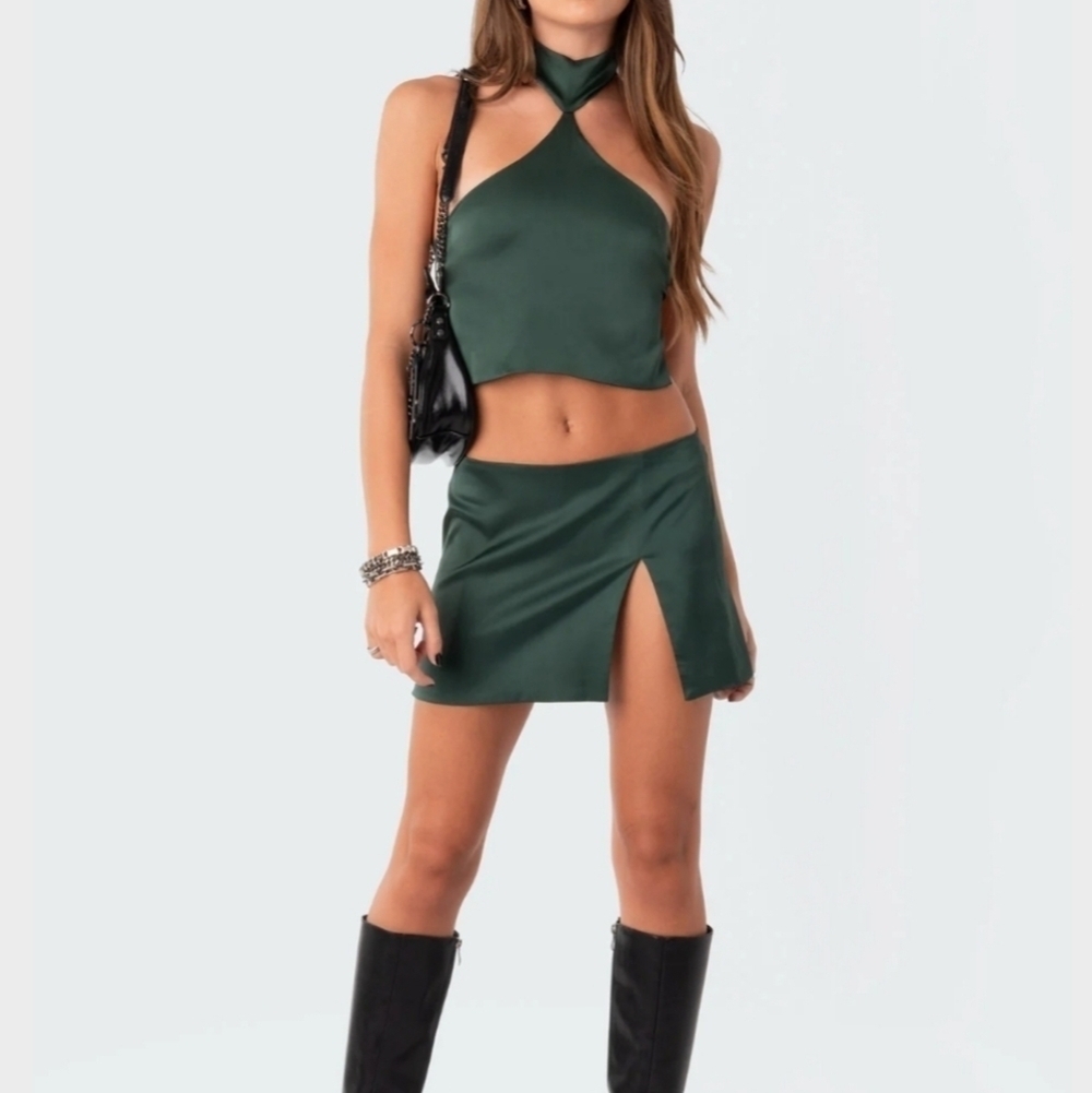 Edikted Daina Satin Effect Crop Top And Mini Skirt Set Festival Rave Sz Large